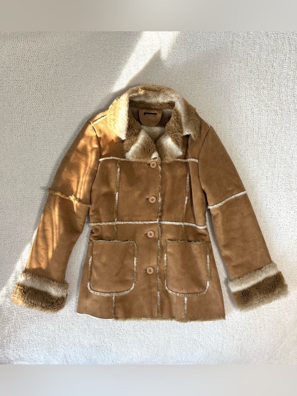 Y2K Bebe multi colored faux shearling fur jacket
